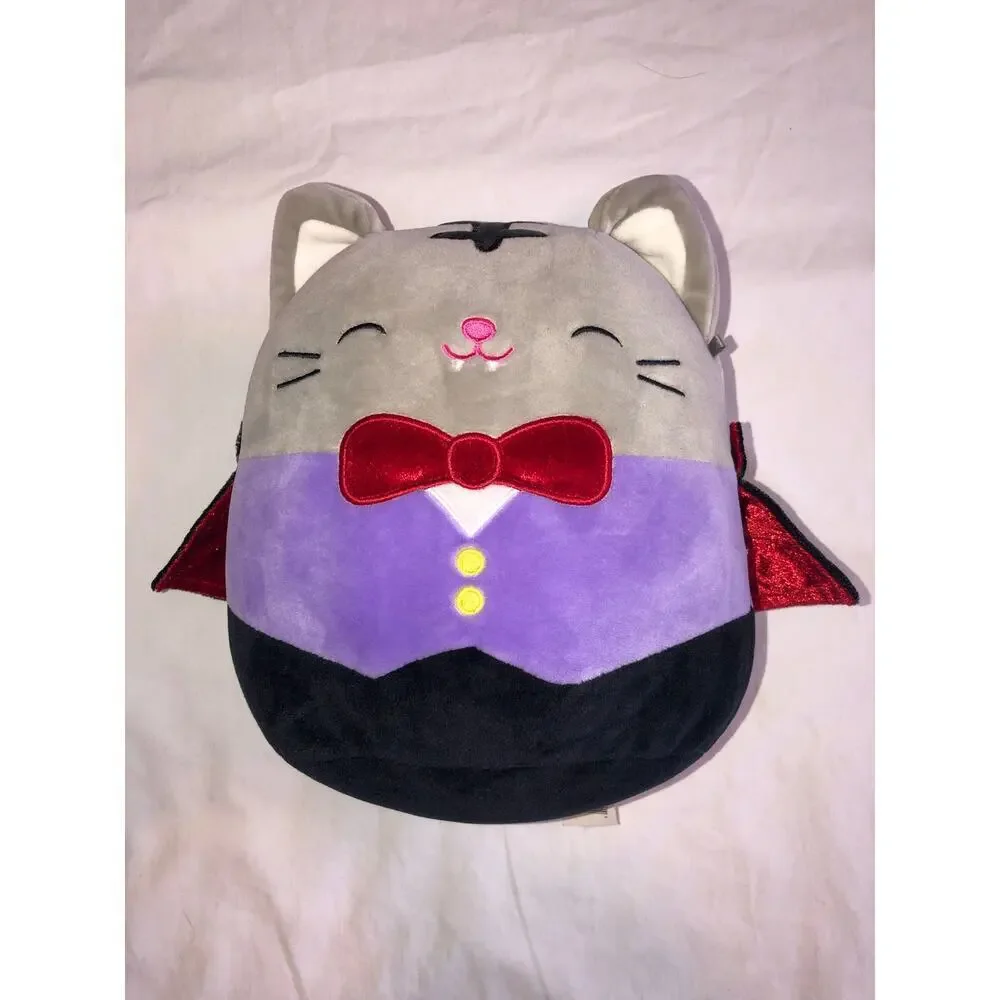 Vampire Cat Sqishmallow Dracula Kitty Plush Purple Vest Red Bow Tie Stuffed